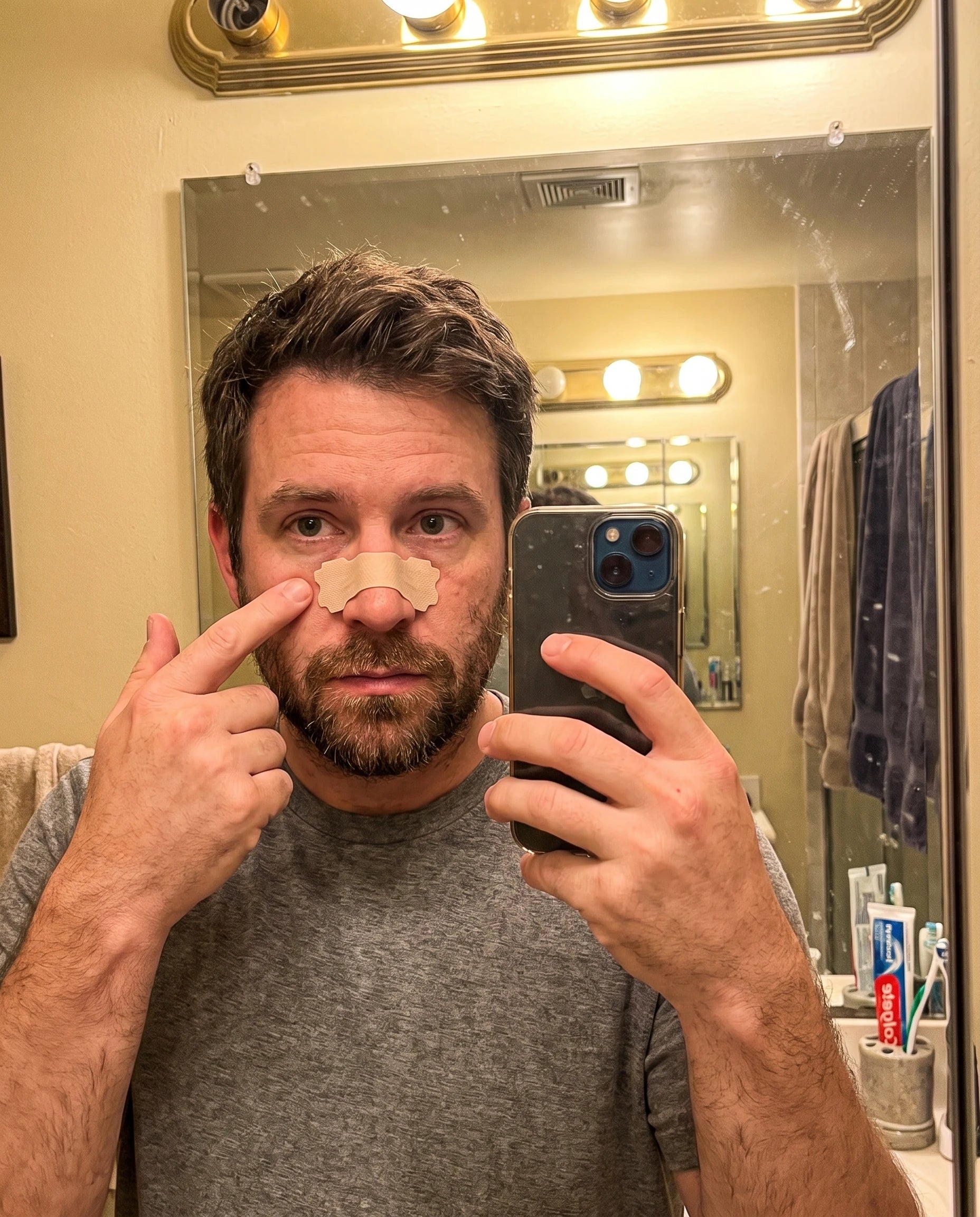 Applying the nasal strip before bed